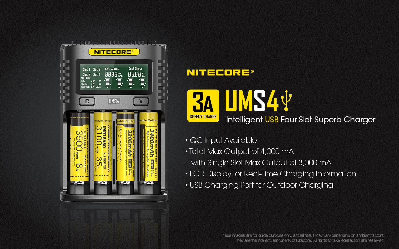 Batterilader - USB - 3000mA - Nitecore UMS4