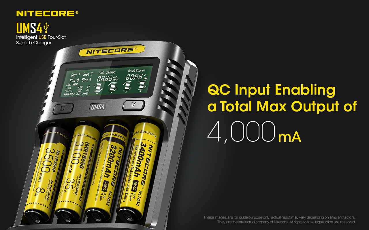 Batterilader - USB - 3000mA - Nitecore UMS4